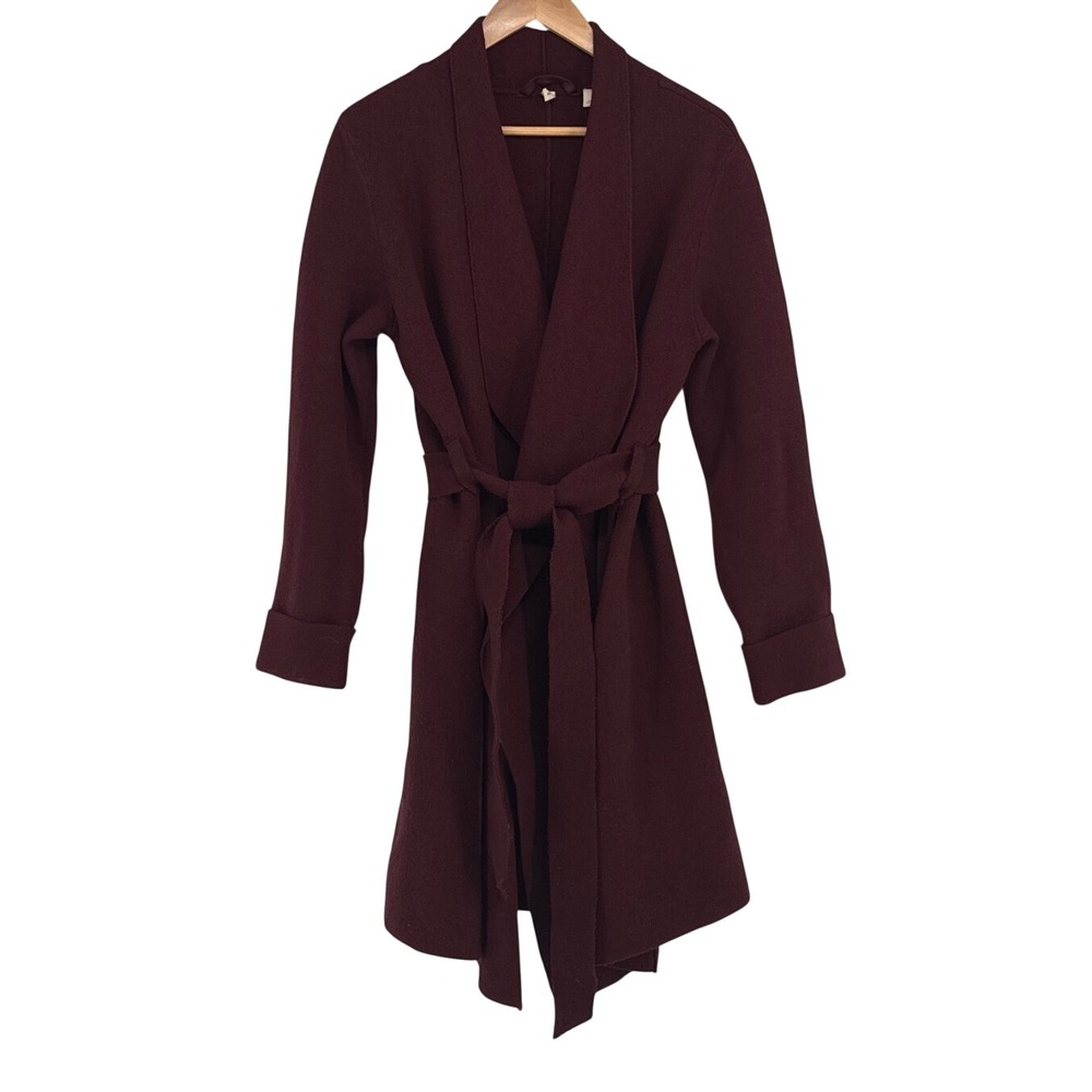 Moth Anthropologie Belted Wrap Cardigan Sweater Women Small Burgundy Red Wool